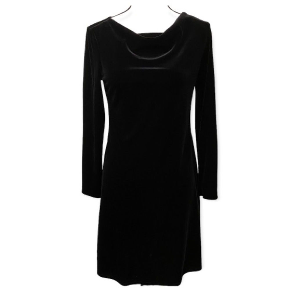 Social Circles 8 Petite Velour Long Sleeve Dress Black Bodycon Some Stretch - Picture 9 of 9